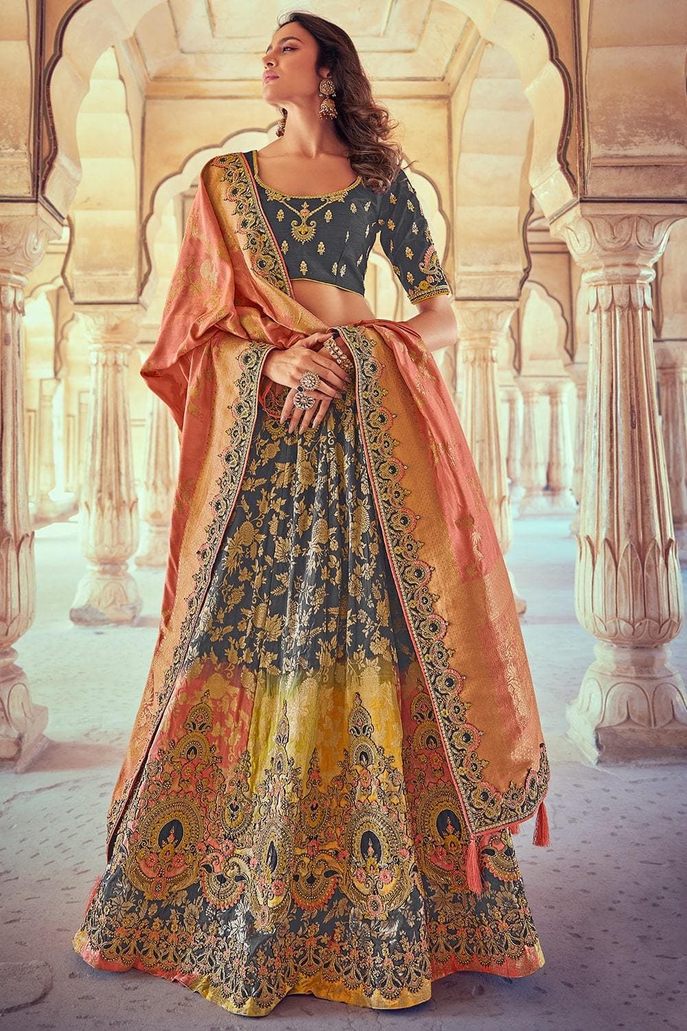Embroidered Net A Line Lehenga Choli In Grey | forum.iktva.sa