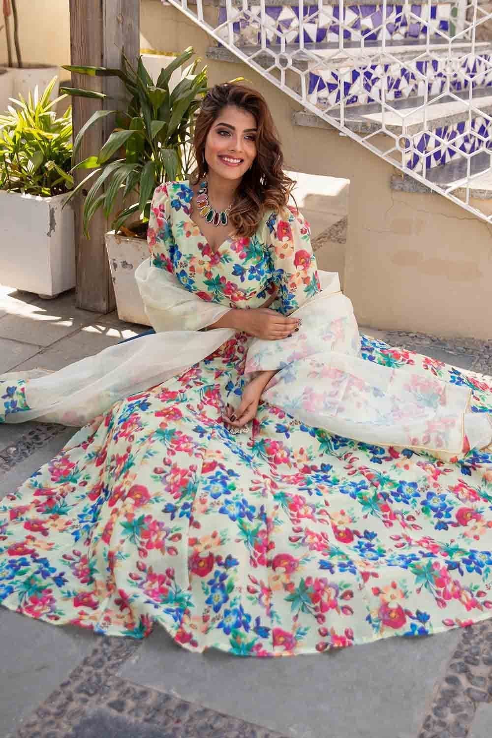 White Tiered Party Wear Lengha With Choli