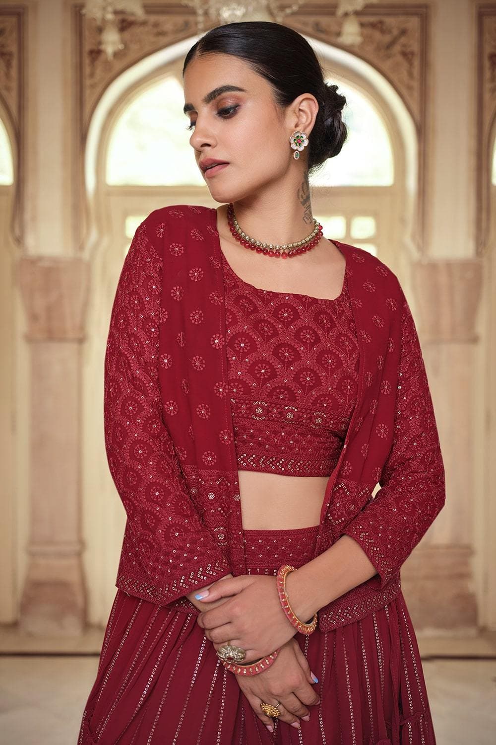 Buy Online Maroon Color Lehenga Choli : 199204 -