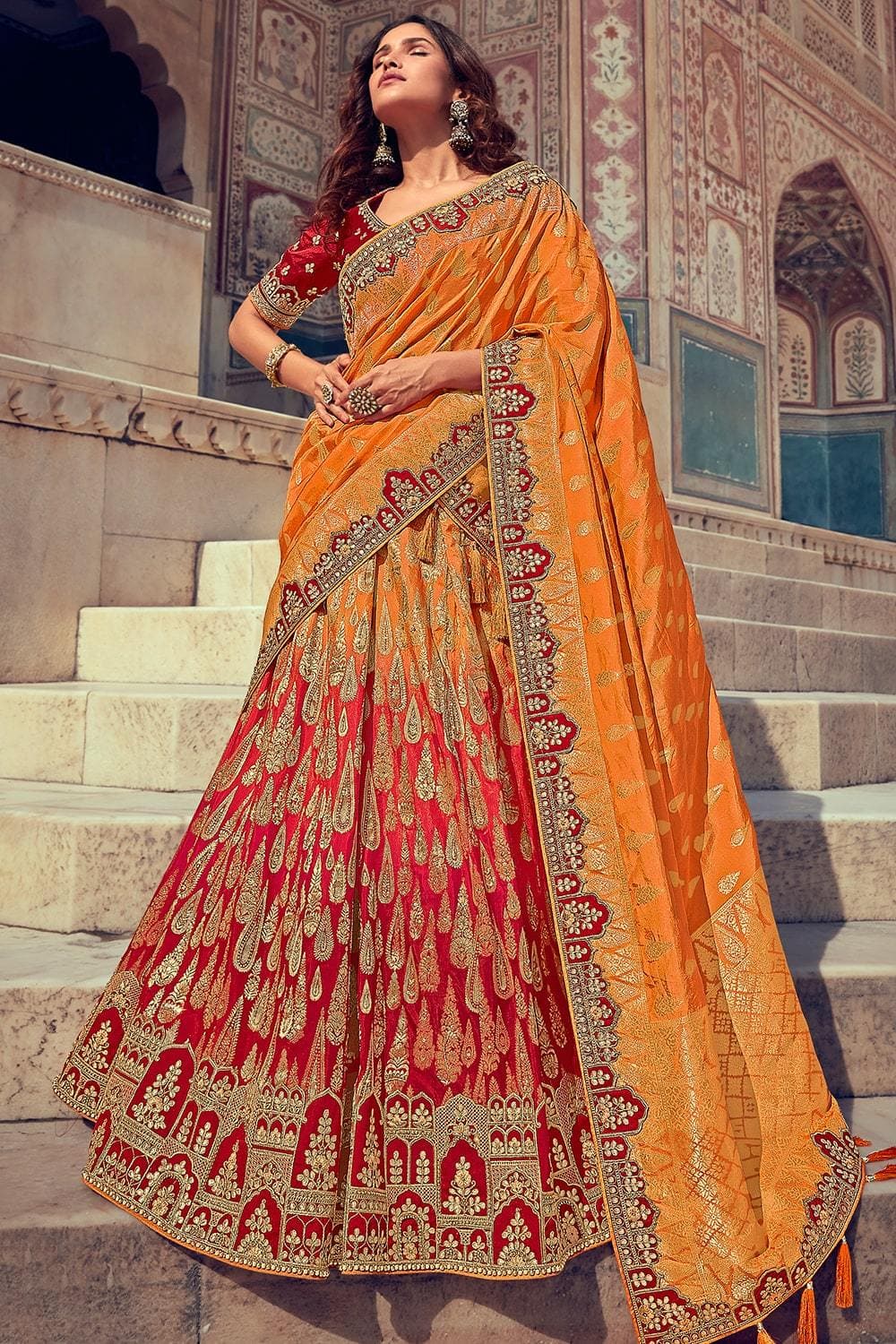 Orange Bridal Lehengas: 20+ Gorgeous Ones We Spotted! | Wedding lehenga  designs, Indian bridal fashion, Orange lehenga