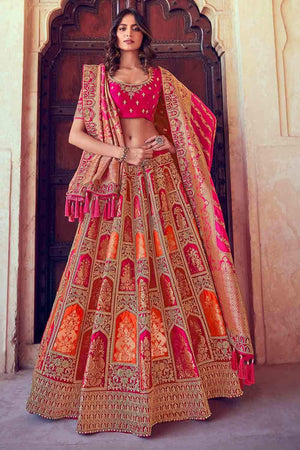 Pink-Orange Designer Lehenga Choli (Semi-Stitched)