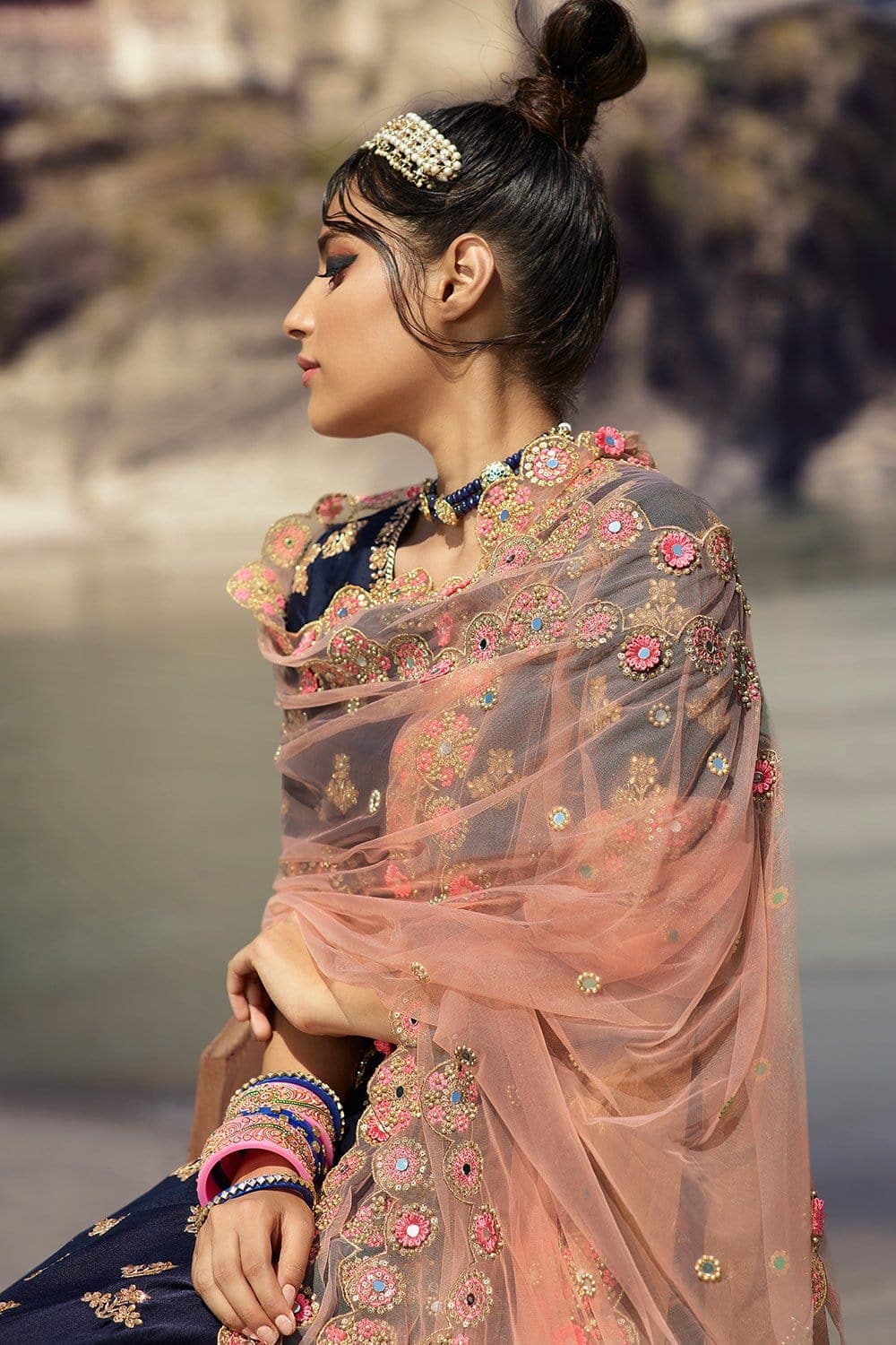 Update more than 80 peach and blue lehenga best - POPPY