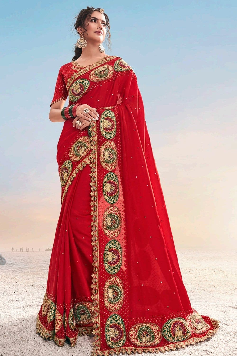 Beautiful Crimson Red Designer Saree