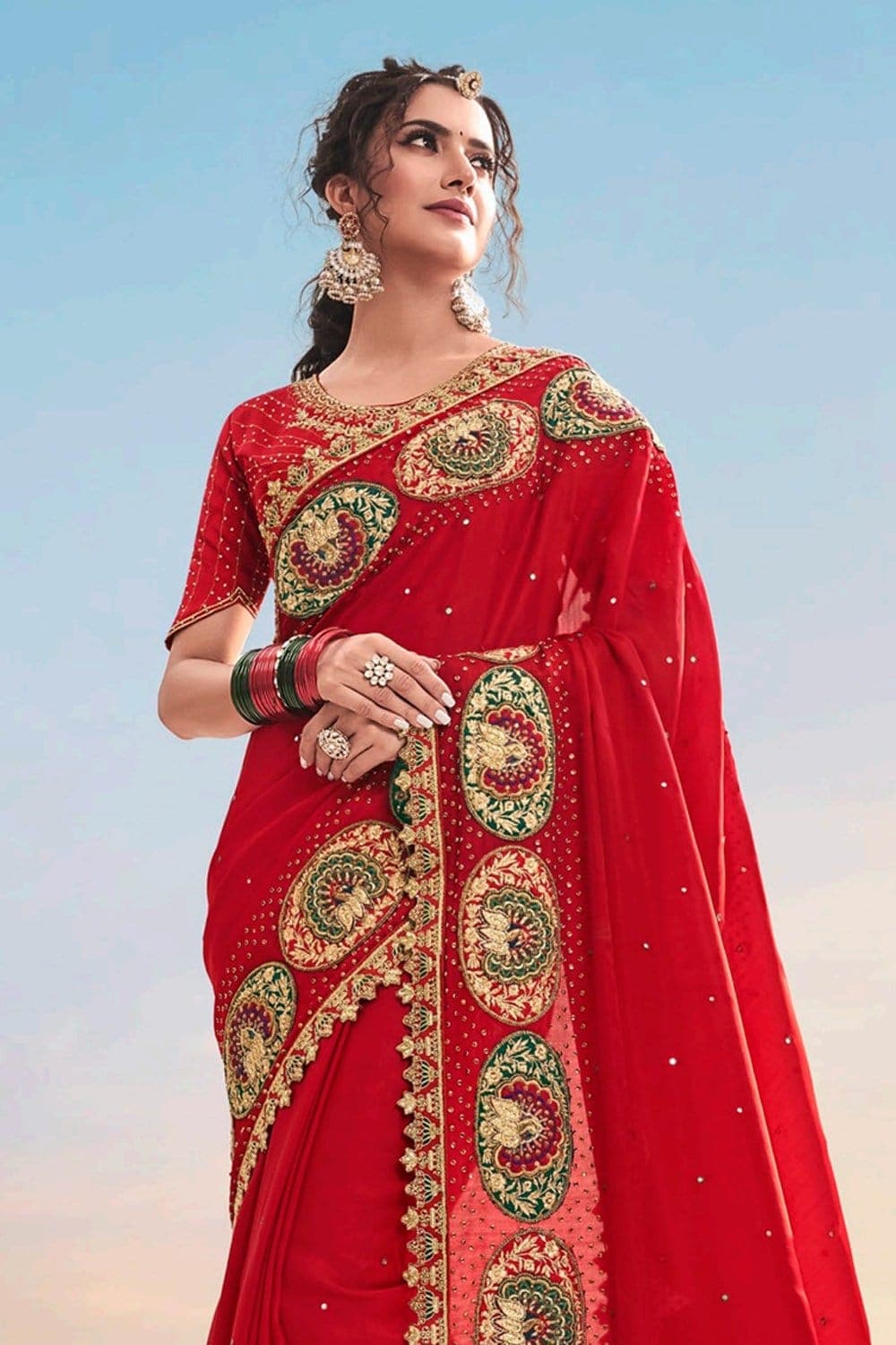 Beautiful Crimson Red Designer Saree