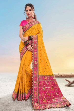 Beautiful Gold Yellow Designer Saree