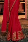 Designer Saree Crimson Red Designer Satin Silk Saree saree online