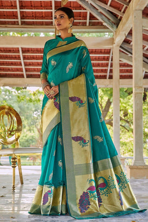 Cyan Blue Designer Saree