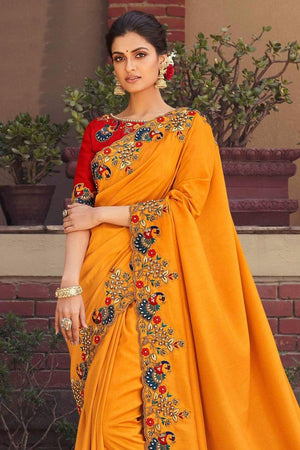 Fire Yellow Designer Saree
