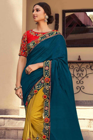 Navy Blue and Gold Yellow Designer Saree