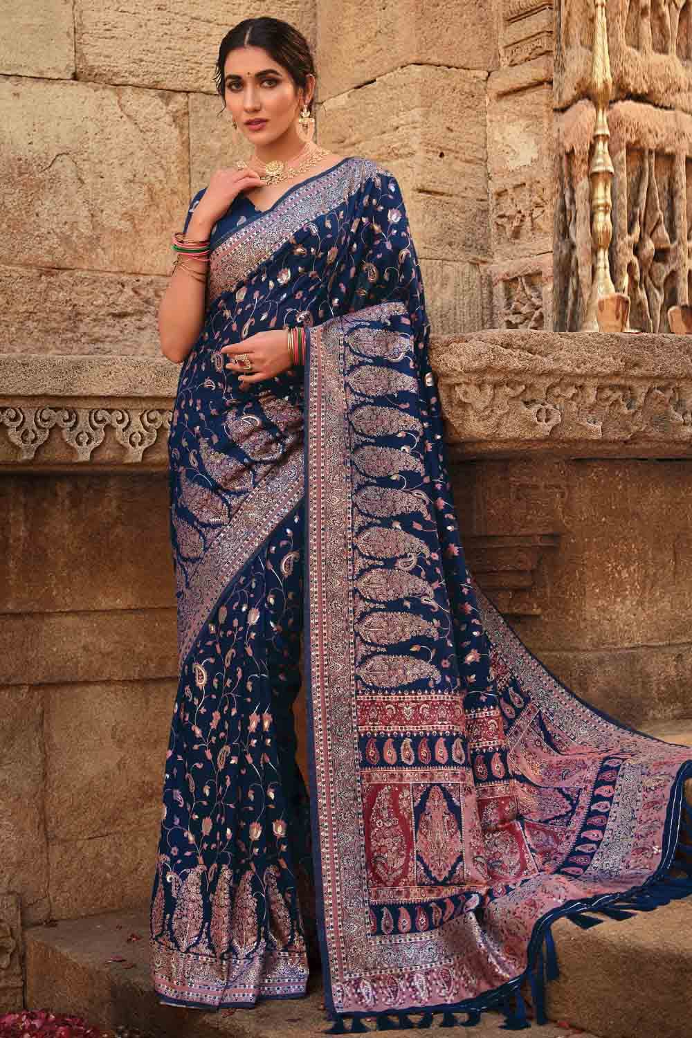 Buy Navy Blue Designer Saree online Karagiri