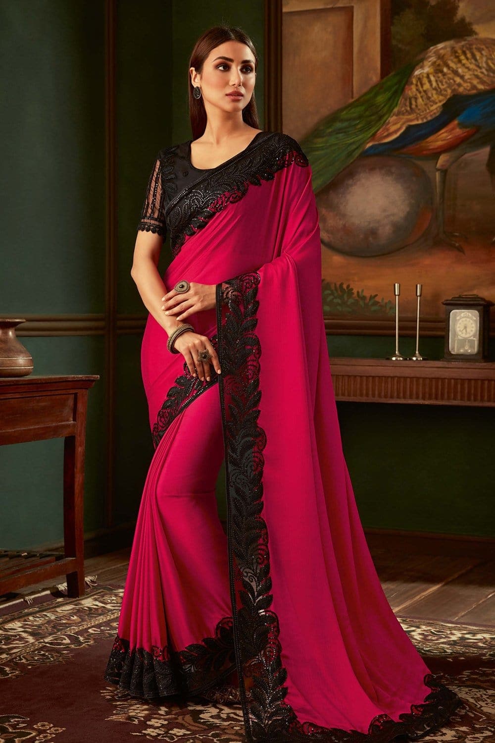 Buy Rani pink woven south silk saree online at best price - Karagiri