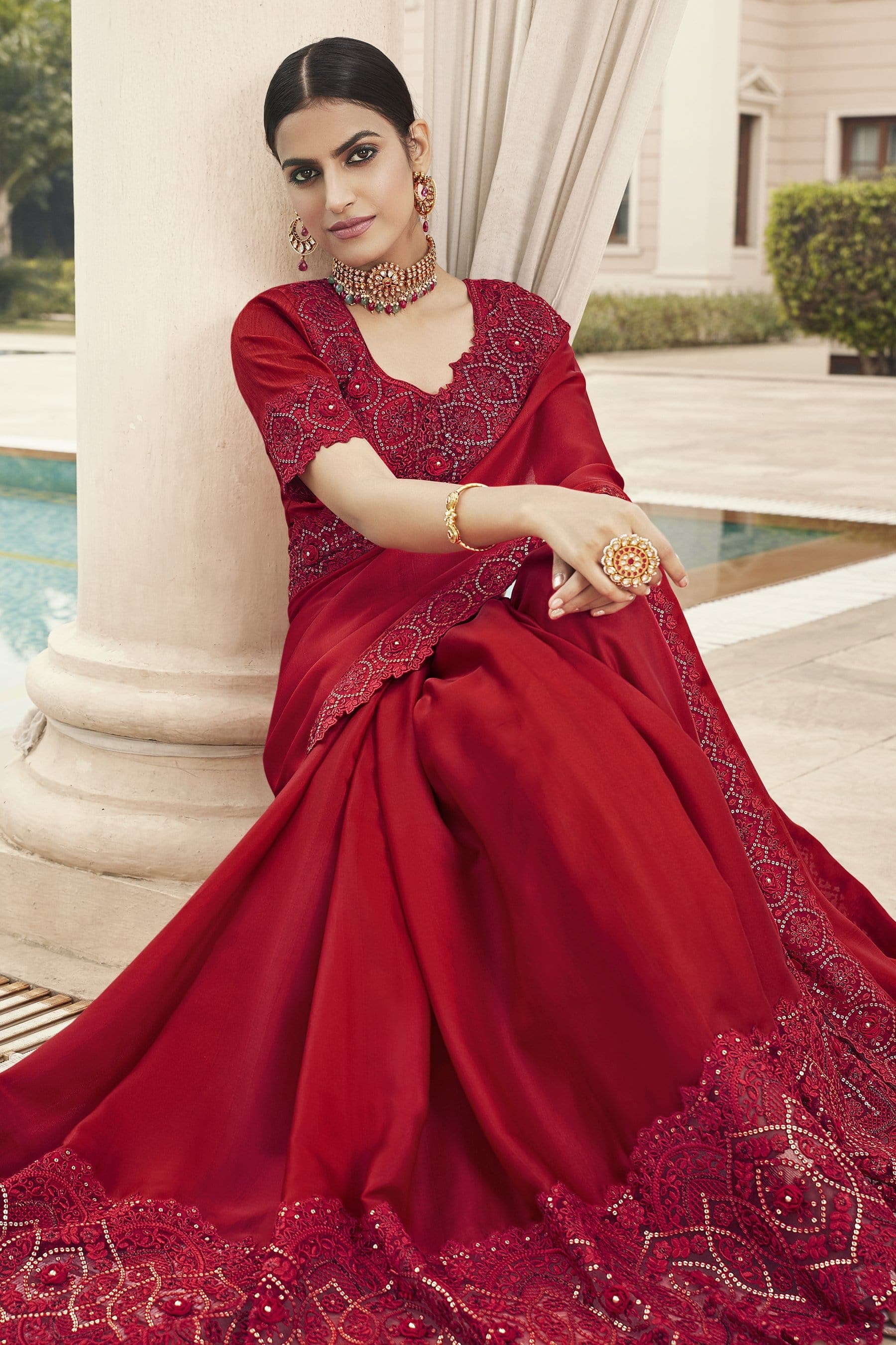 Buy Rose Red Kanjeevaram Silk Saree For Women Online