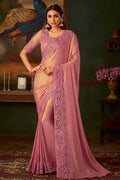 Buy Shy pink woven south silk saree online at best price - Karagiri