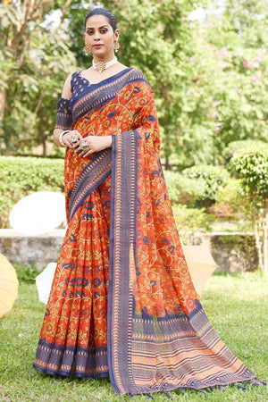 Aerospace Orange Digital Print Saree