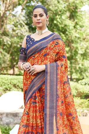 orange digital print saree