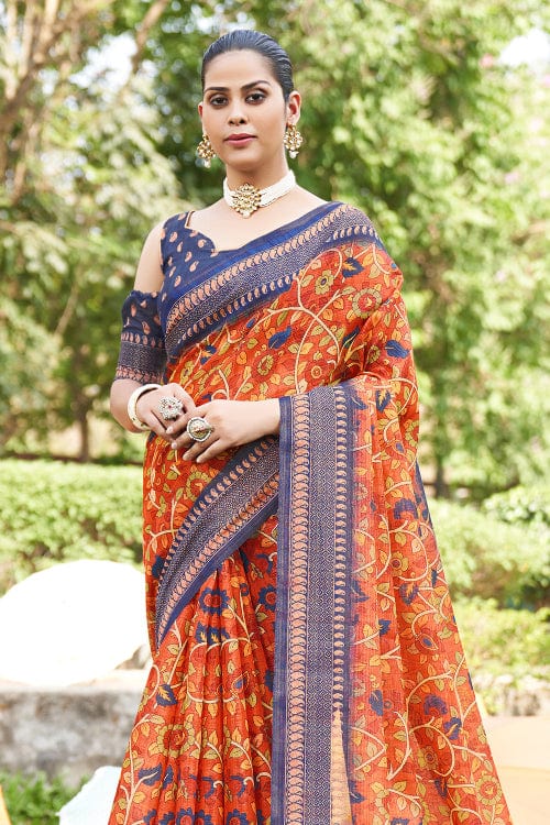 orange digital print saree