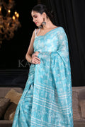 Digital Print Saree Aqua Blue Digital Printed Saree saree online