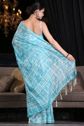 Digital Print Saree Aqua Blue Digital Printed Saree saree online