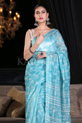 Digital Print Saree Aqua Blue Digital Printed Saree saree online