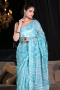 Digital Print Saree Aqua Blue Digital Printed Saree saree online