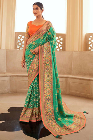 Aqua Green Digital Printed Saree