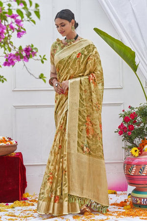 Asparagus Green Digital Print Saree