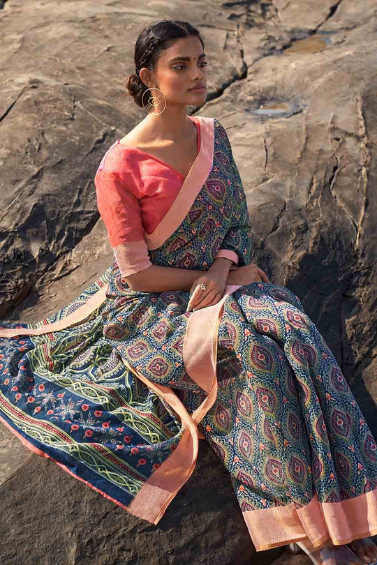 Digital Print Saree Azure Blue Digital Print Saree saree online