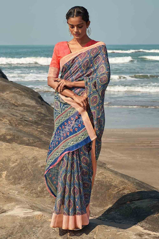 Digital Print Saree Azure Blue Digital Print Saree saree online