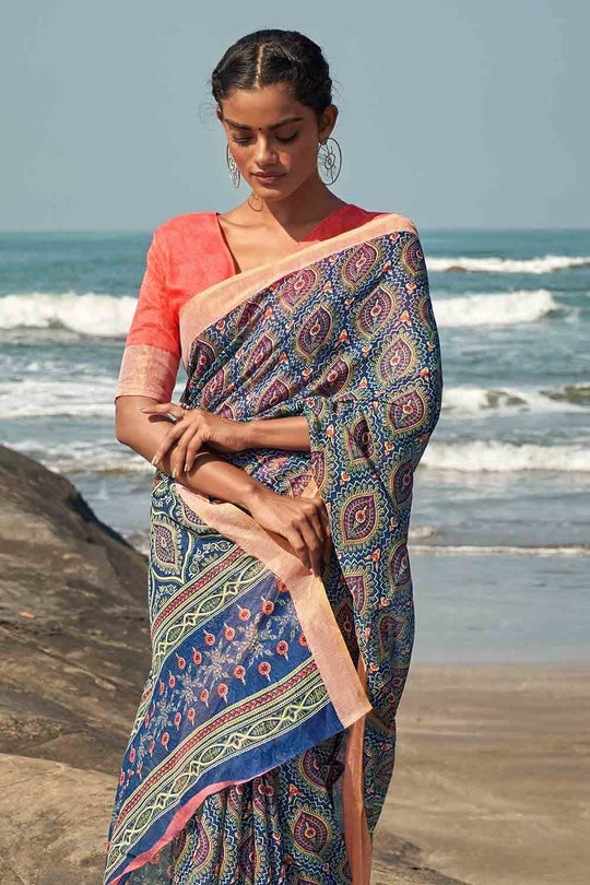 Digital Print Saree Azure Blue Digital Print Saree saree online