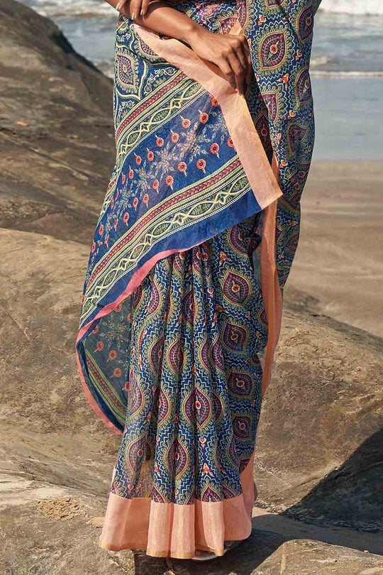 Digital Print Saree Azure Blue Digital Print Saree saree online