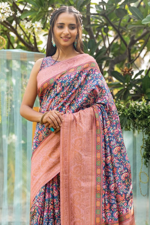 blue digital print saree