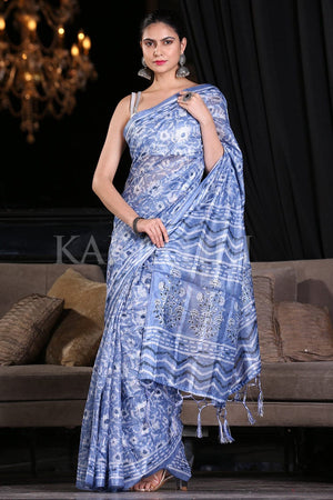 Azure Blue Digital Printed Saree
