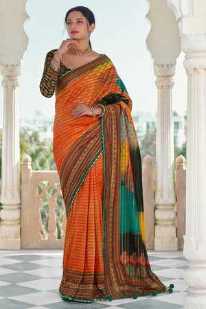 Digital Print Saree Begonia Orange Digital Printed Saree saree online
