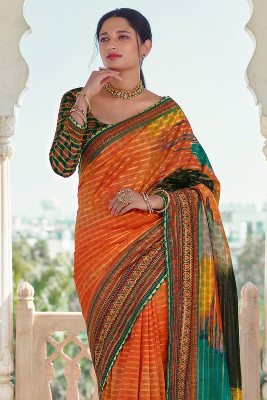Digital Print Saree Begonia Orange Digital Printed Saree saree online