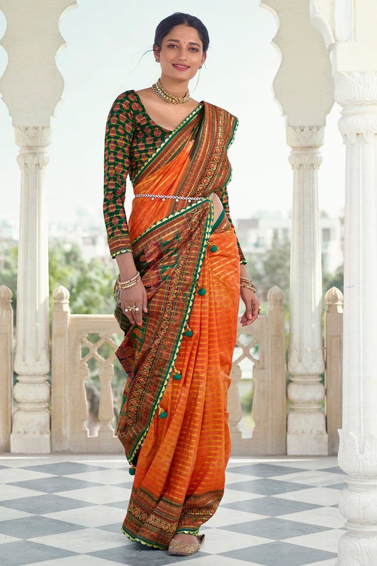 Digital Print Saree Begonia Orange Digital Printed Saree saree online