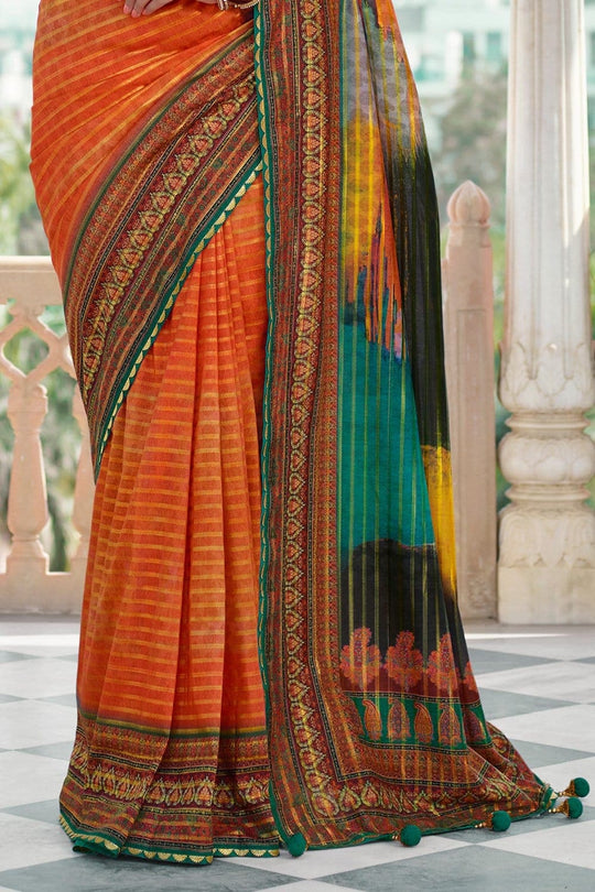 Digital Print Saree Begonia Orange Digital Printed Saree saree online
