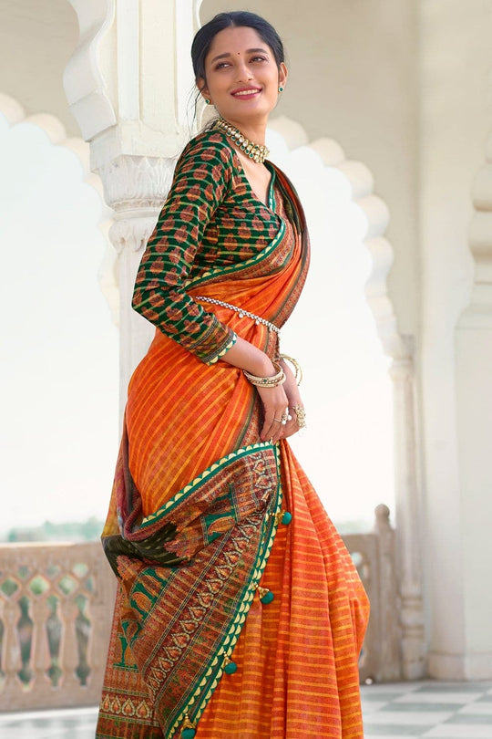 Digital Print Saree Begonia Orange Digital Printed Saree saree online
