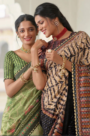 Digital Print Saree Beige Black Digital Printed Saree saree online