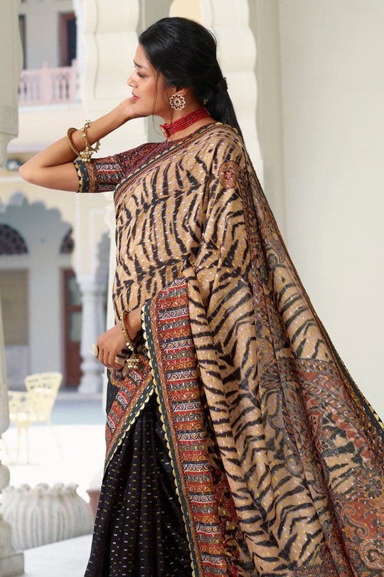 Digital Print Saree Beige Black Digital Printed Saree saree online