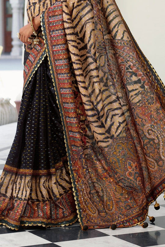 Digital Print Saree Beige Black Digital Printed Saree saree online