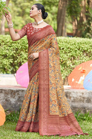 Beige Digital Print Saree