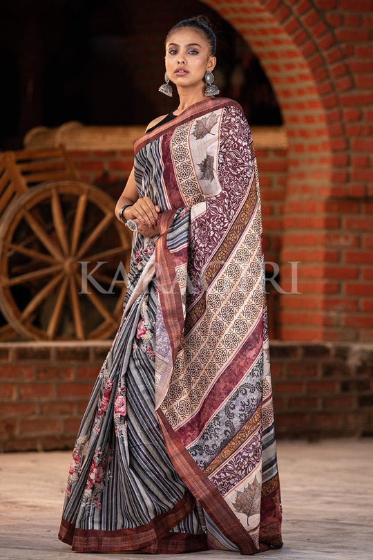 Digital Print Saree Black White Digital Printed Saree saree online