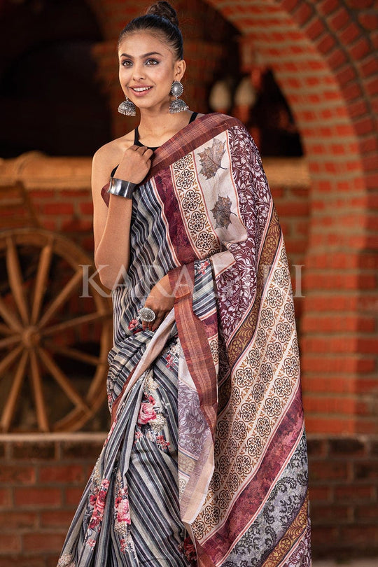 Digital Print Saree Black White Digital Printed Saree saree online