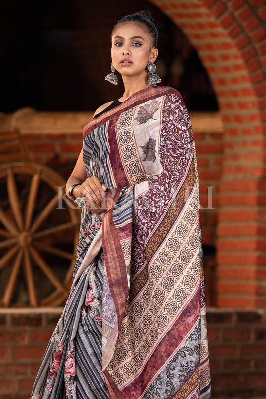 Digital Print Saree Black White Digital Printed Saree saree online