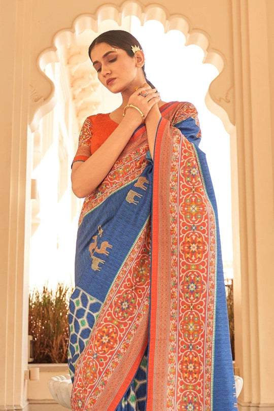 Digital Print Saree Blue Digital Printed Saree saree online