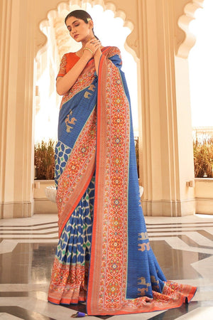 Blue Digital Printed Saree