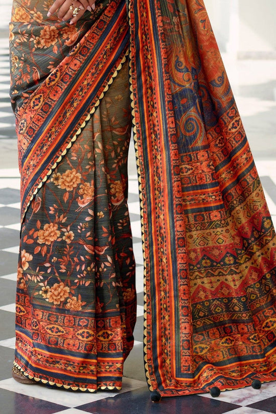 Digital Print Saree Blue Orange Digital Printed Saree saree online
