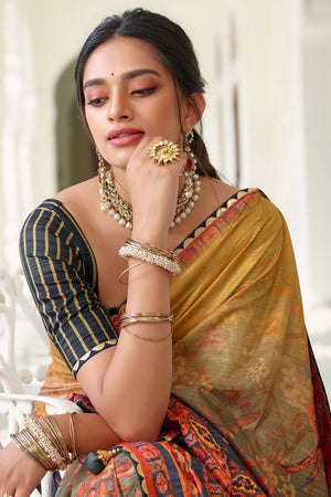 Digital Print Saree Blue Orange Digital Printed Saree saree online