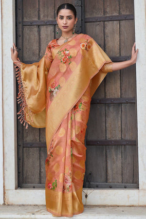 Brick Pink Digital Print Saree