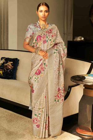 Bright Cream Digital Print Saree